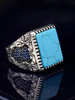 Pure 925 Sterling Silver Men Ring With Turqoiuse And Onyx StonesTurqoiuseturkey