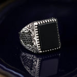 Pure 925 Sterling Silver Men Ring With Turqoiuse And Onyx Stones