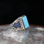 Pure 925 Sterling Silver Men Ring With Turqoiuse And Onyx Stones