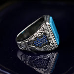 Pure 925 Sterling Silver Men Ring With Turqoiuse And Onyx Stones