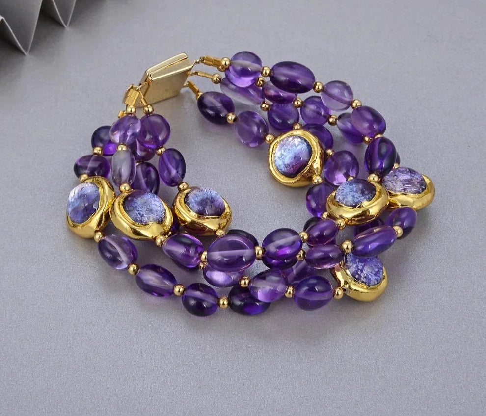 4Rows Natural Purple Amethysts Rough With Electroplated Edge