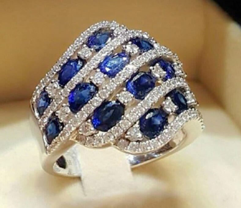 Blue and Pink Sapphire Conch Shape Silver RingRingBlue6