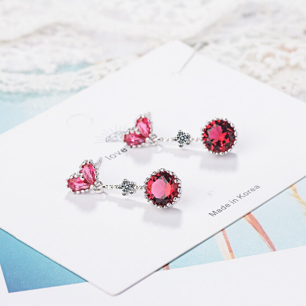Ruby and Sapphire Heart Shape Gemstones Dangle Drop EarringsEarrings