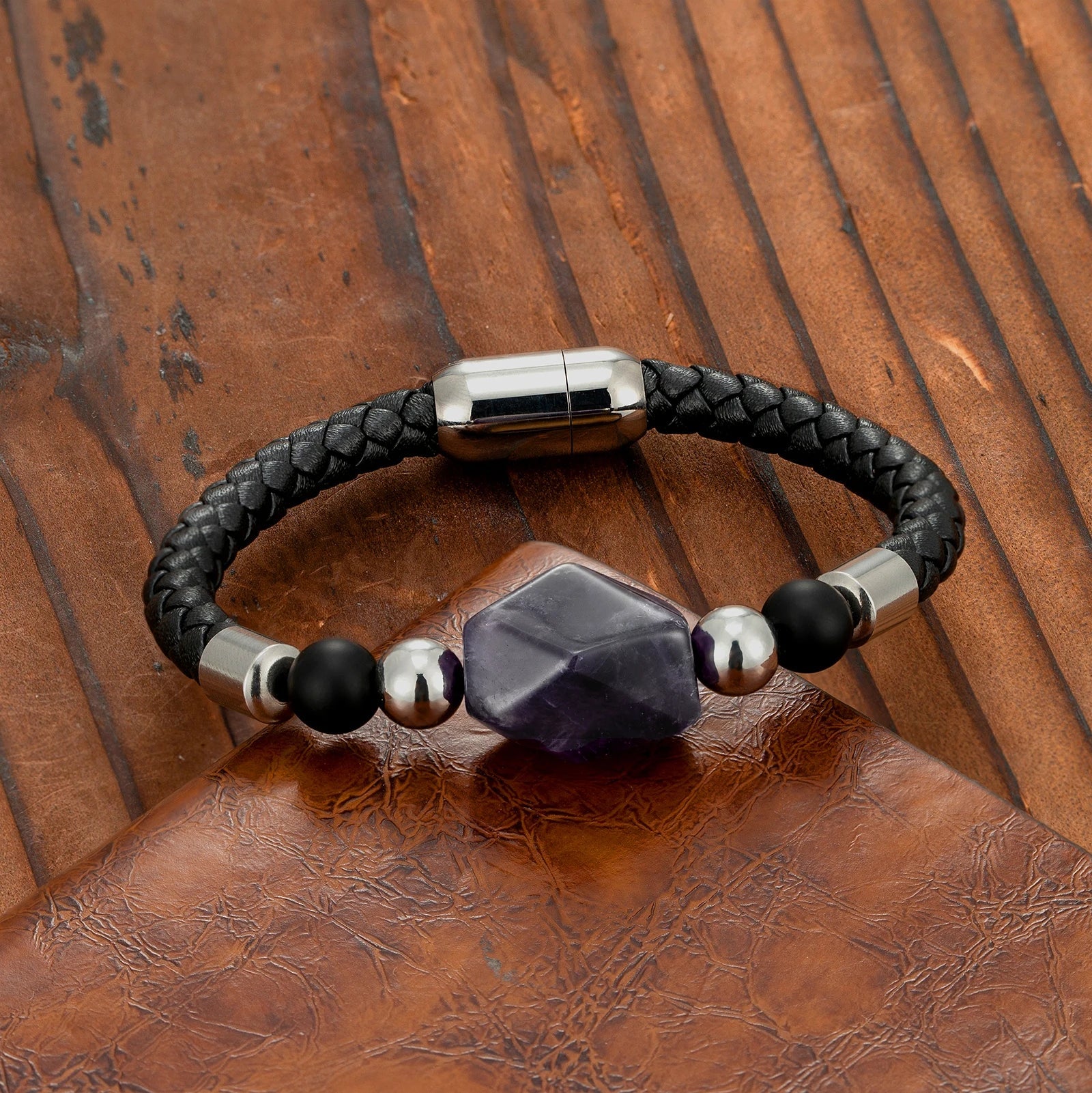 Geometric Shape Natural Amethyst Energy Bracelet