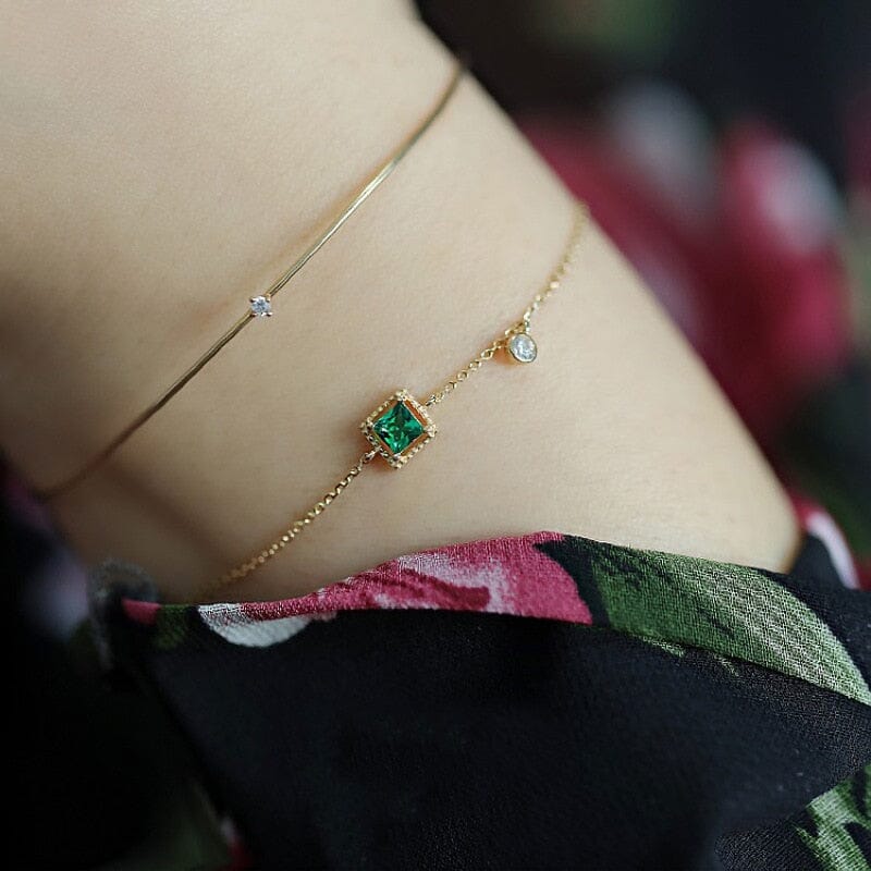 Simple Emerald Crystal Silver Chain BraceletBracelet