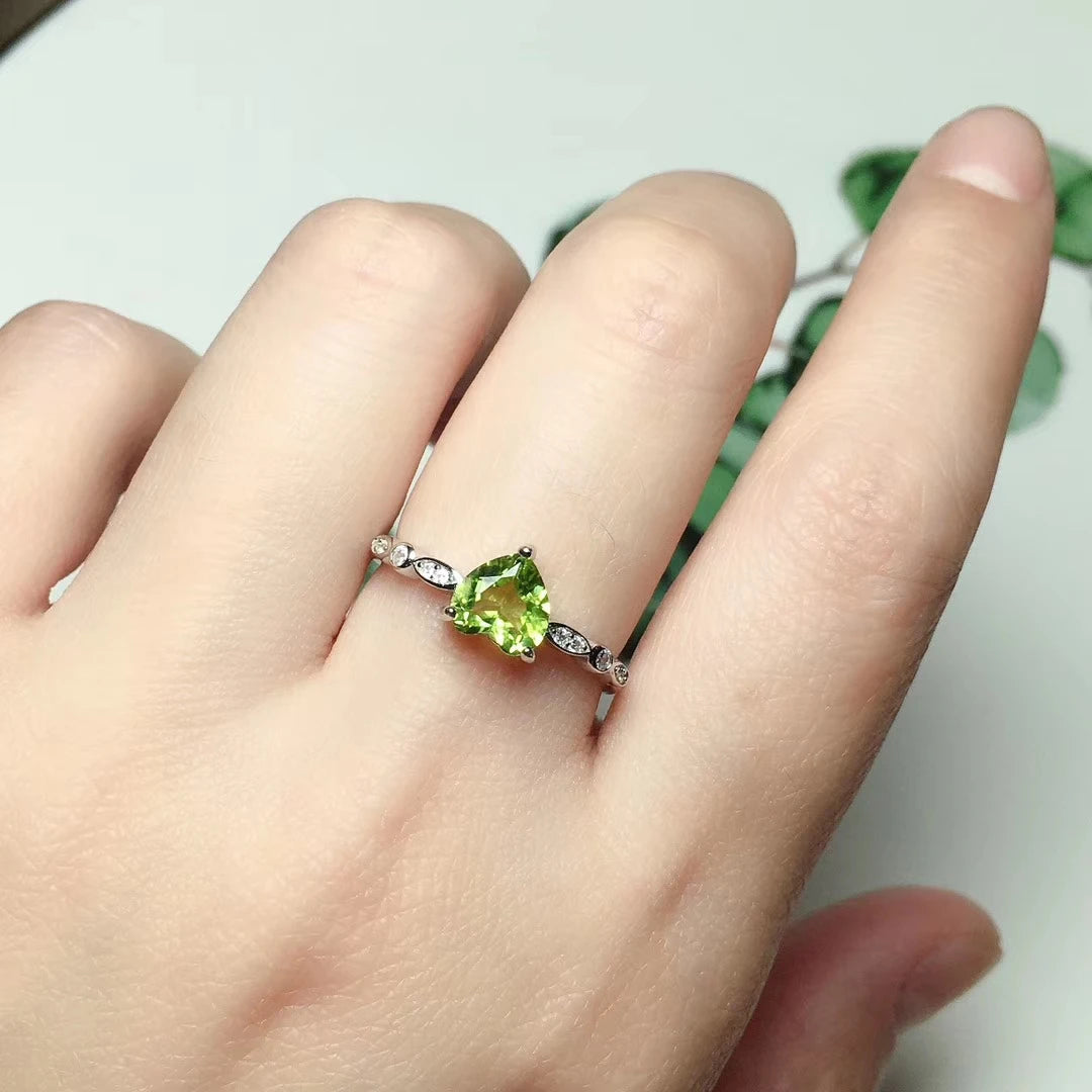 100% Natural Peridot Ring for Daily Wear 6mm Heart Shape