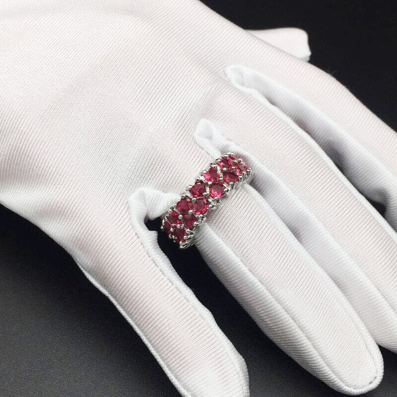 Tiny Hearts Shape Ruby Silver RingRing