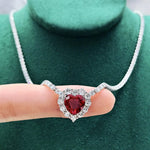 8*8mm Heart Ruby Diamond Pendant 925 Sterling Silver NecklaceNecklace