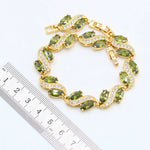 Luxury Green Peridot Gold Plated Jewelry Sets for Women Earrings Necklace Pendant Ring Bracelet