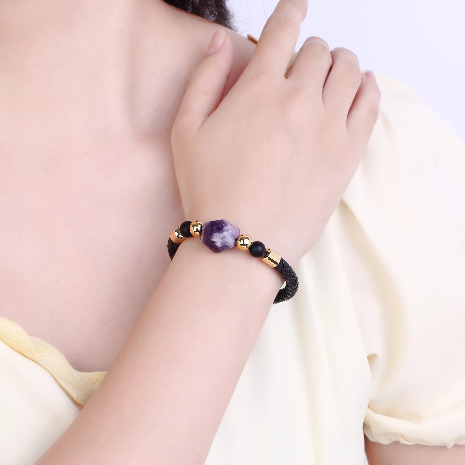 Geometric Shape Natural Amethyst Energy Bracelet