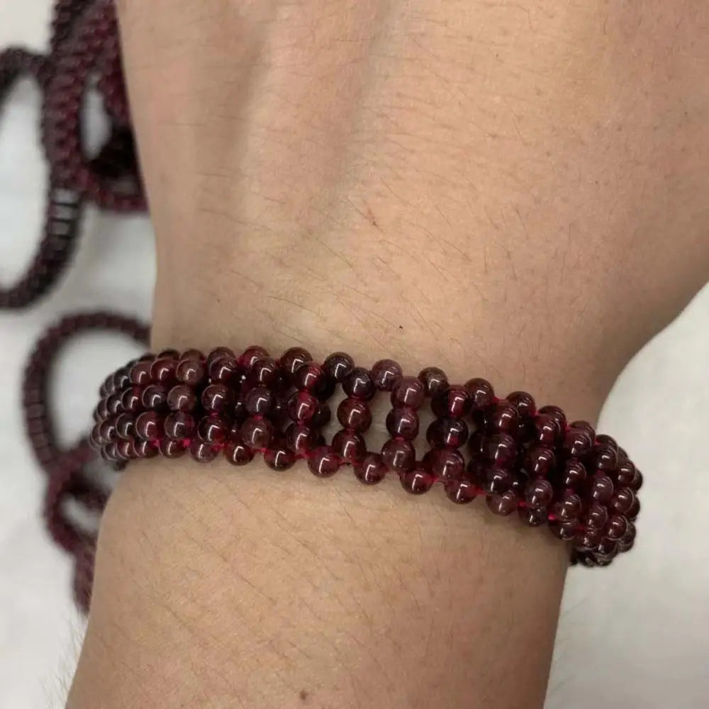 Red Garnet Stone Beaded Bracelet Natural Gemstone