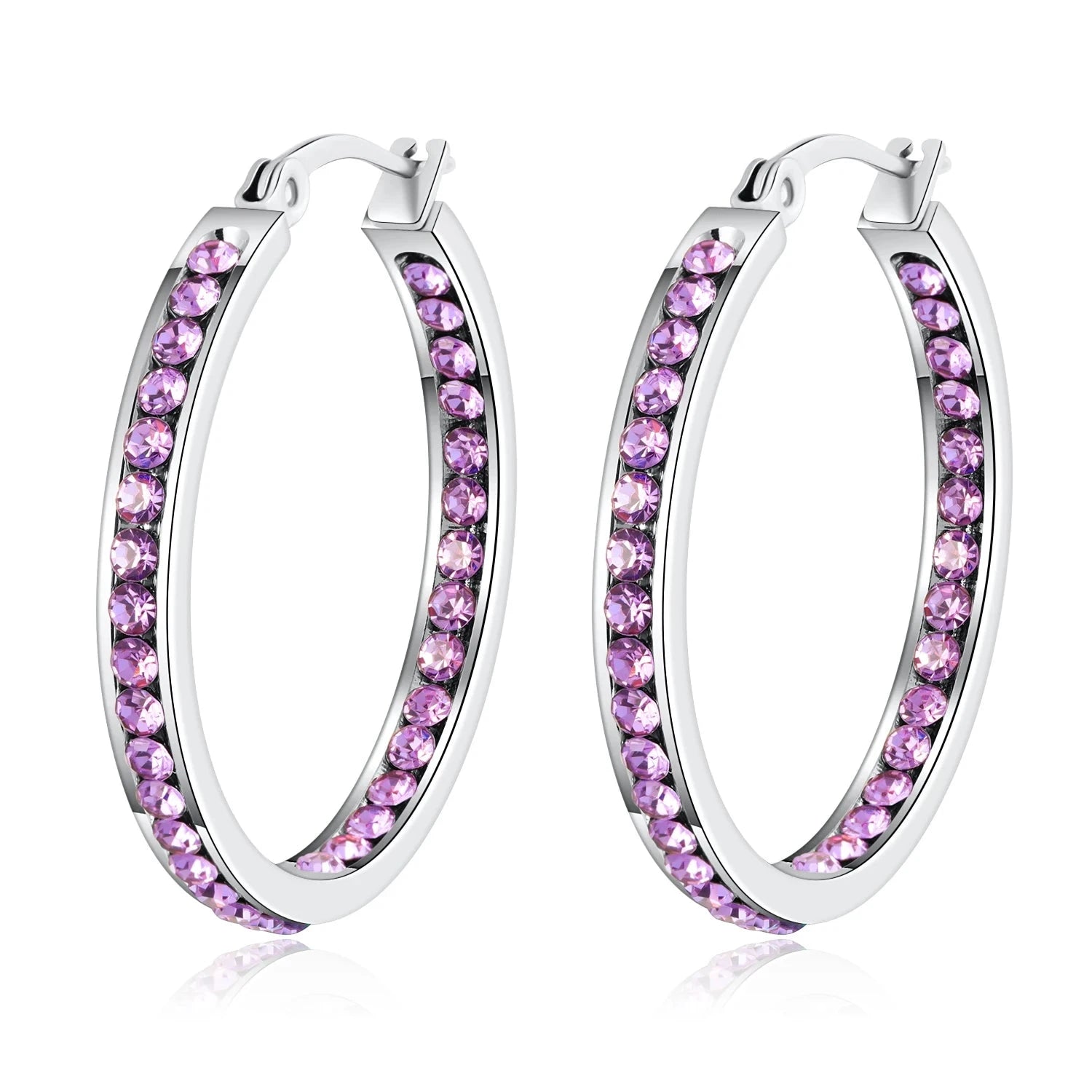 6 Color Small Hoop Earrings with Cubic Zirconia Gold/Silver Plated Stainless Steel EarringFH9065