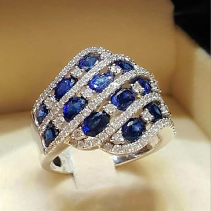 Blue and Pink Sapphire Conch Shape Silver RingRing