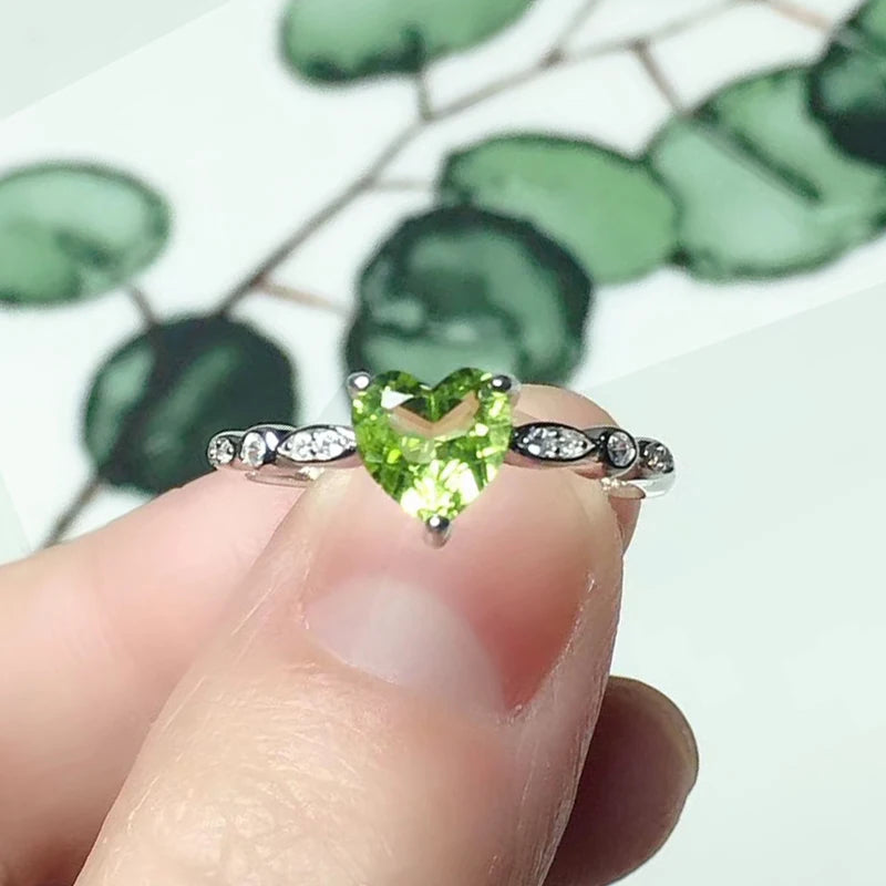 100% Natural Peridot Ring for Daily Wear 6mm Heart ShaperesizableGreen