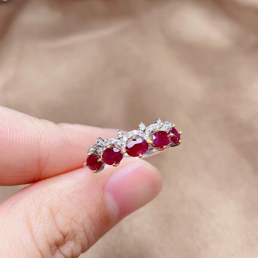 5 Pieces Natural Ruby 925 Sterling Silver RingRing