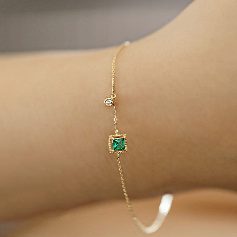 Simple Emerald Crystal Silver Chain BraceletBracelet