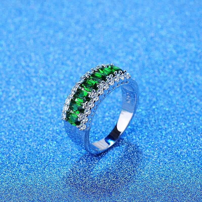 Emerald and Ruby Gemstone Silver RingRing