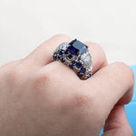 Elegant Silver 925 Ring For Charm Women With Oval Blue Sapphire Gemstones