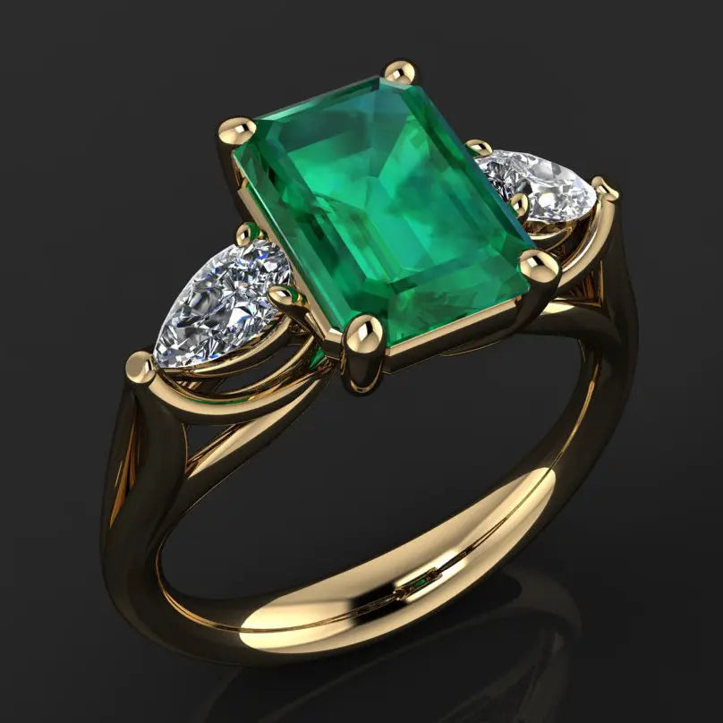 Bague 14k Gold color Green Emerald Ring6