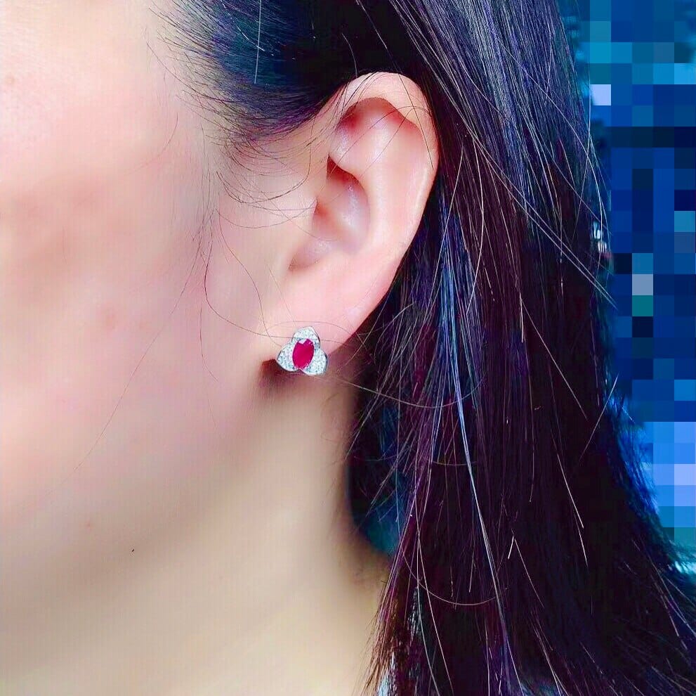 4mm*6mm Translucent Ruby 925 Silver Stud EarringsEarrings