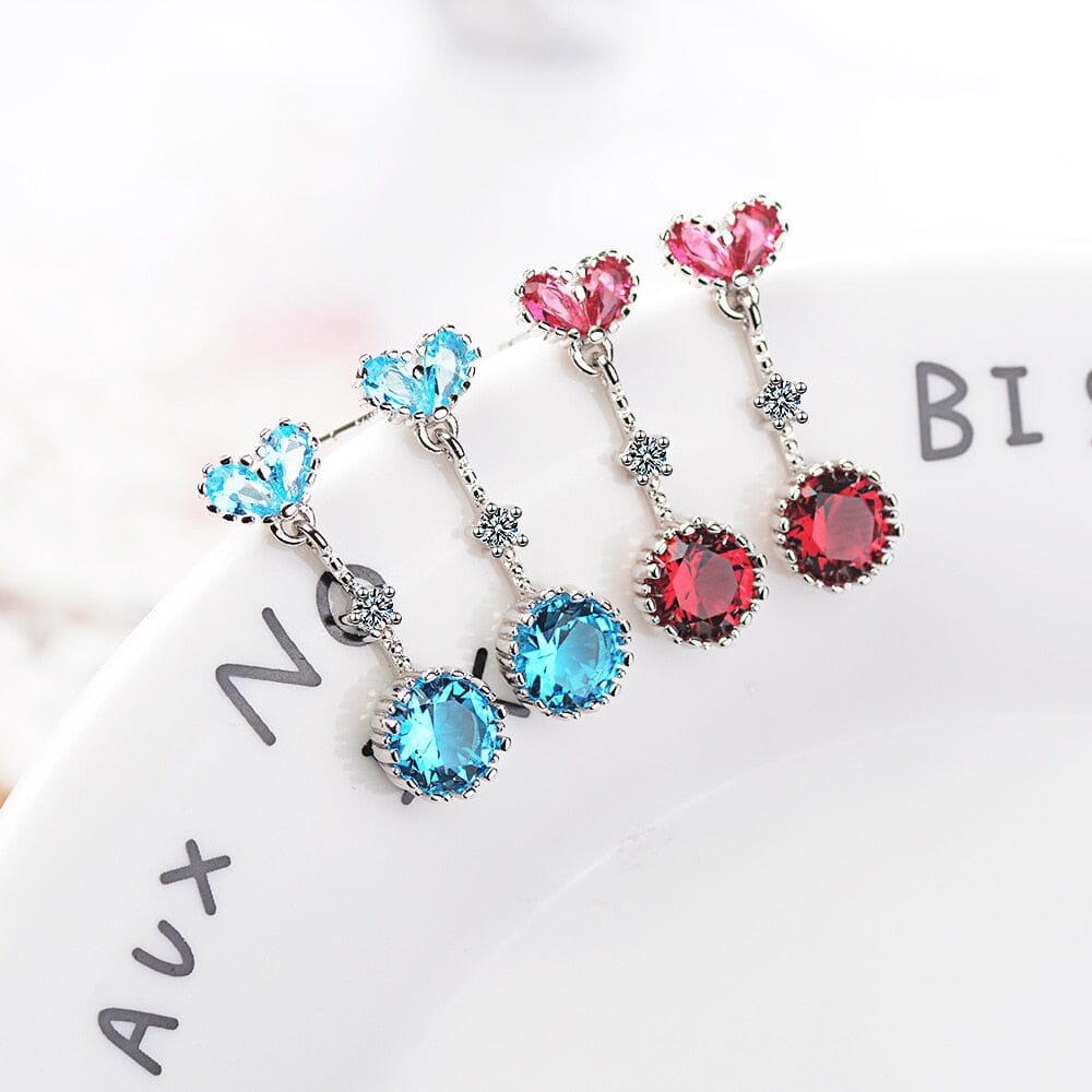 Ruby and Sapphire Heart Shape Gemstones Dangle Drop EarringsEarrings
