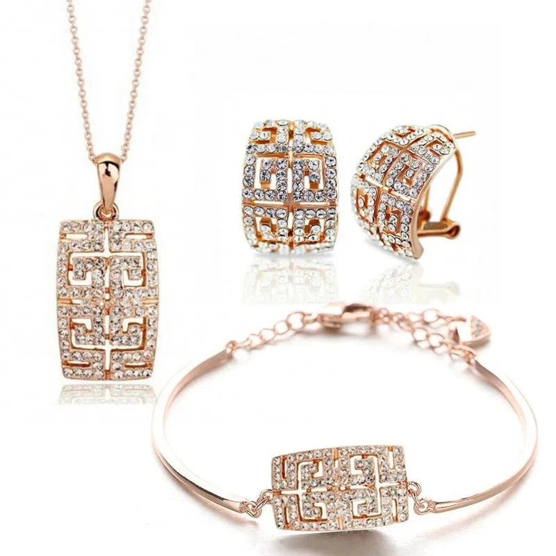 2025 New Design Austria Crystal Jewelry Set For Womenrose gold set 318