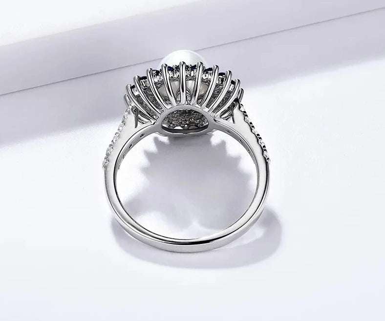 7mm Freshwater Pearl and Sapphire 925 Sterling Silver RingRing