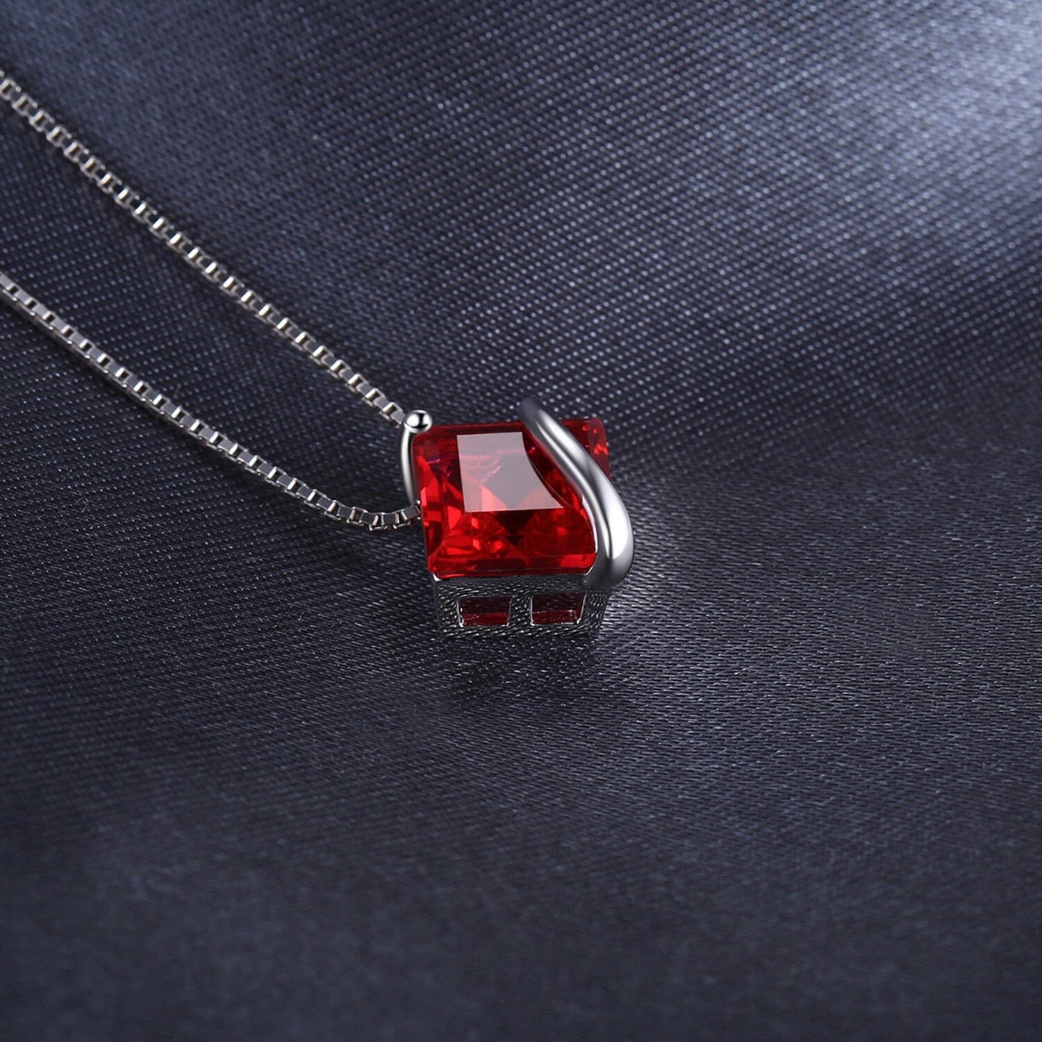 Square Red Ruby 925 Sterling Silver Choker Pendant (Without Chain)Necklace