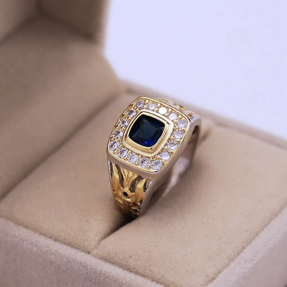 Luxury 925 Ring for Men Natural 2 Carat Sapphire with Diamond Jewelry