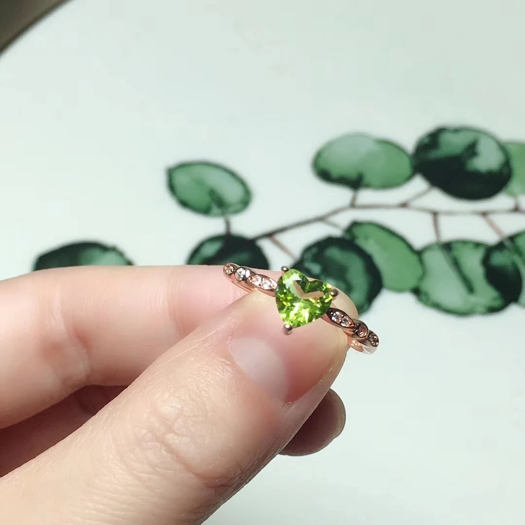100% Natural Peridot Ring for Daily Wear 6mm Heart Shape