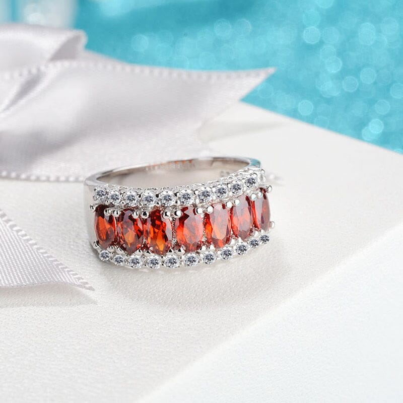 Emerald and Ruby Gemstone Silver RingRing