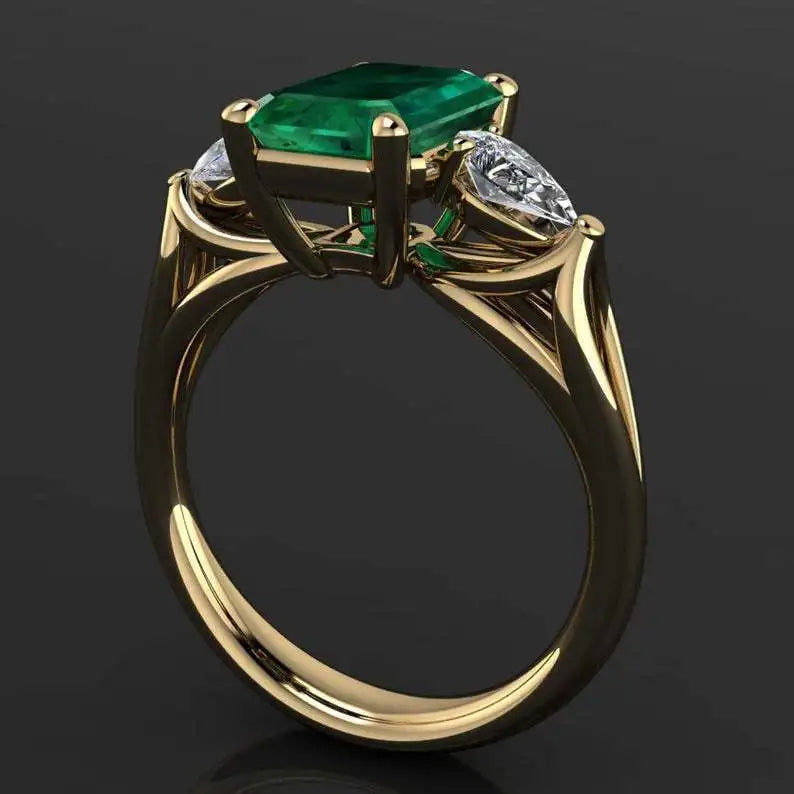 Bague 14k Gold color Green Emerald Ring