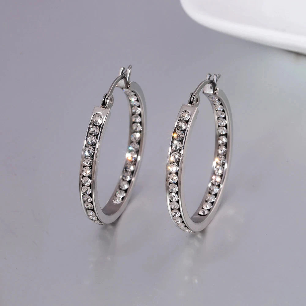 6 Color Small Hoop Earrings with Cubic Zirconia Gold/Silver Plated Stainless Steel Earring