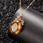 Oval Citrine Gemstone Pendant Classic Rose Gold NecklaceNecklace