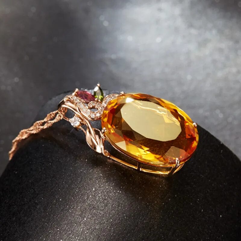 Oval Citrine Gemstone Pendant Classic Rose Gold NecklaceNecklace