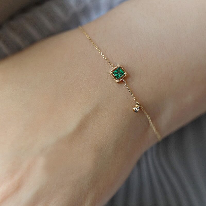 Simple Emerald Crystal Silver Chain BraceletBracelet