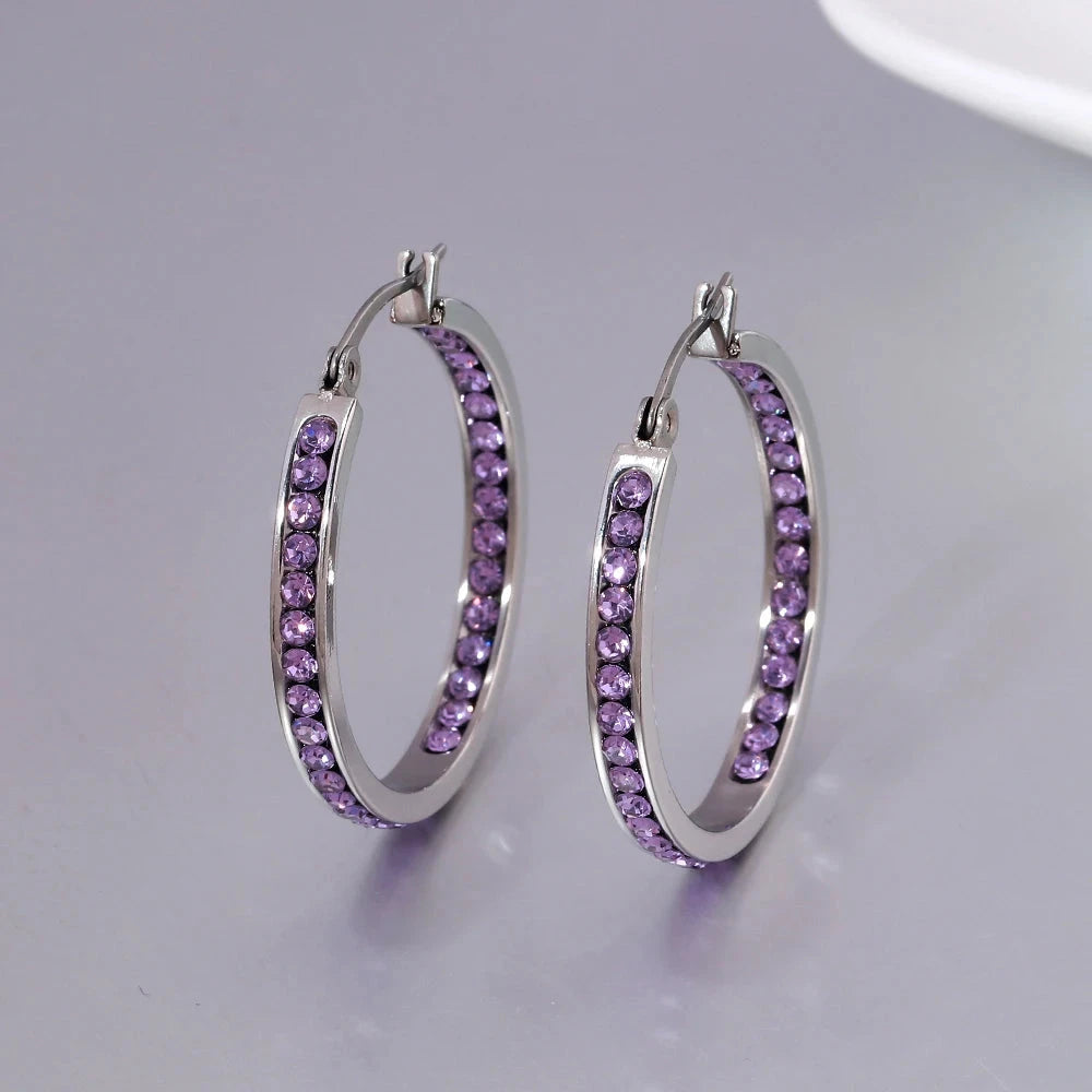 6 Color Small Hoop Earrings with Cubic Zirconia Gold/Silver Plated Stainless Steel Earring