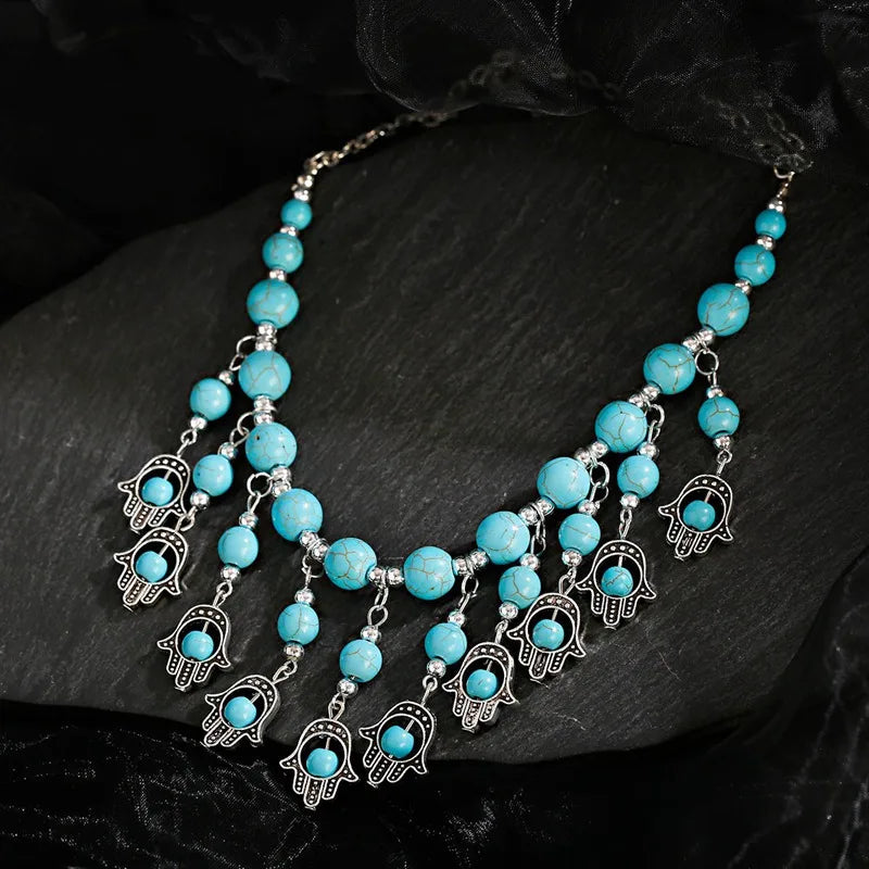 2024 Ethnic Hand Pendant Necklace Vintage Turquoises