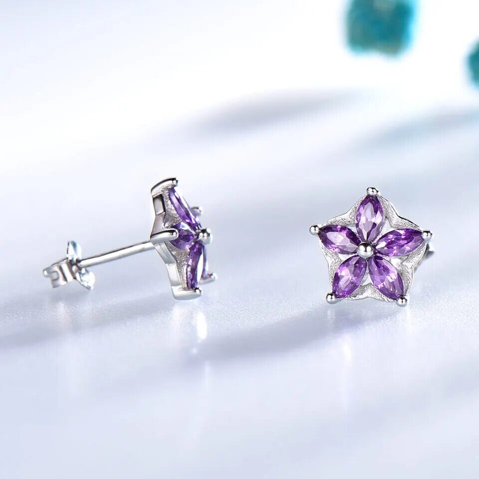 Amethyst Star Silver Stud EarringsEarrings