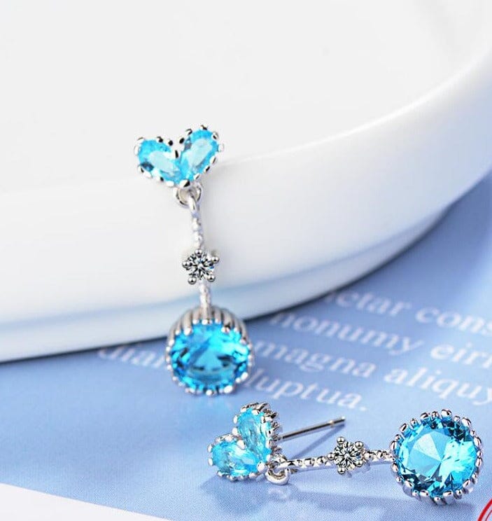Ruby and Sapphire Heart Shape Gemstones Dangle Drop EarringsEarringsSapphire
