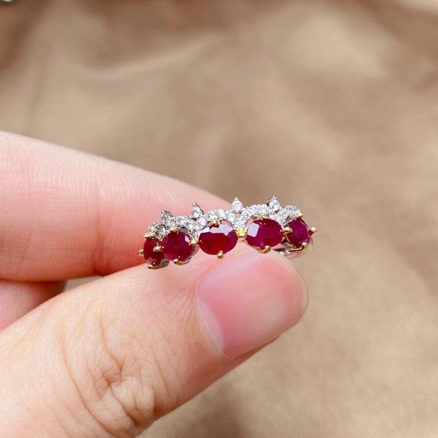 5 Pieces Natural Ruby 925 Sterling Silver RingRing