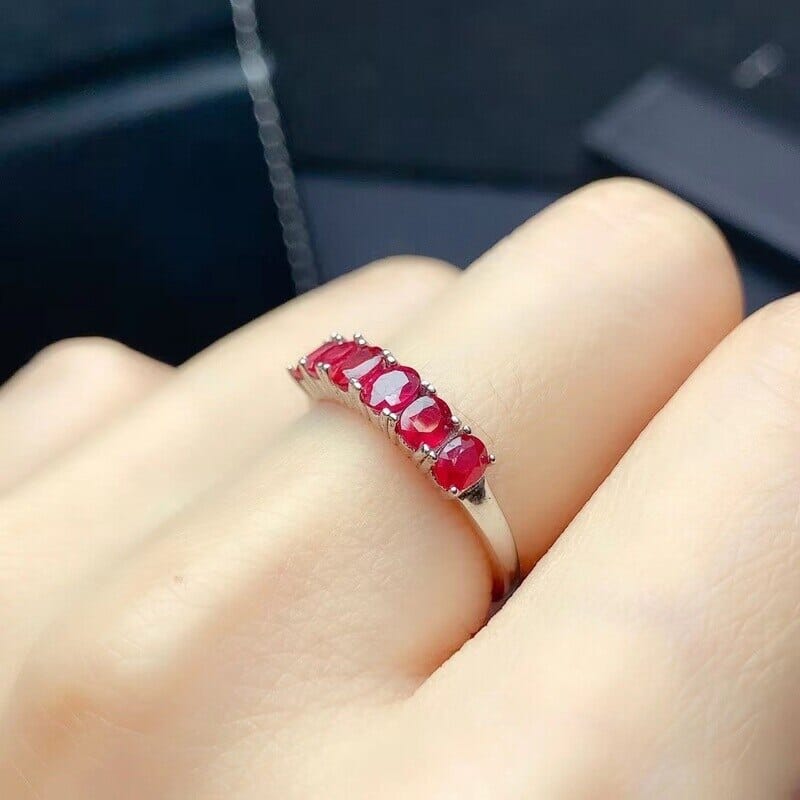 Elegant Silver Ruby for Girl 3 Mm * 4mm Natural Myanmar Ruby Ring 925 Sterling Silver0