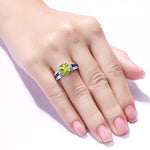 Solitaire Cut Peridot and Sapphire 925 Sterling Silver RingRing