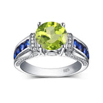 Solitaire Cut Peridot and Sapphire 925 Sterling Silver RingRing