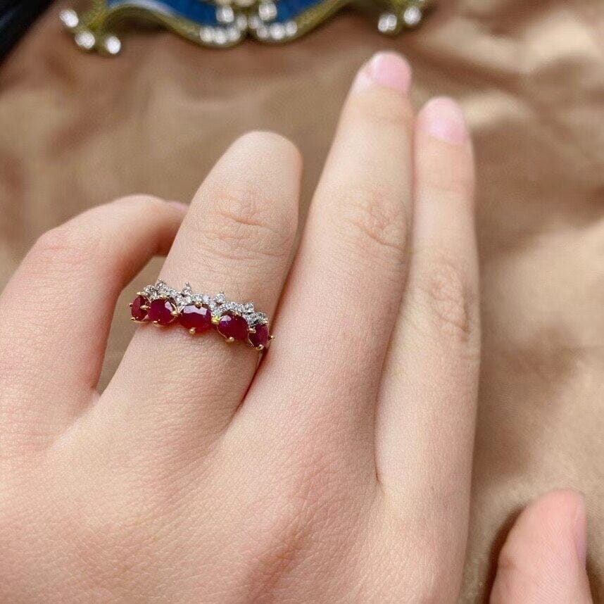 5 Pieces Natural Ruby 925 Sterling Silver RingRing
