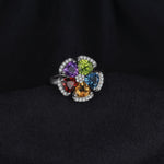 2.6ct Genuine Peridot, Blue Topaz, Amethyst, Citrine & Garnet Adjustable Cocktail 925 Sterling Silver RingRing