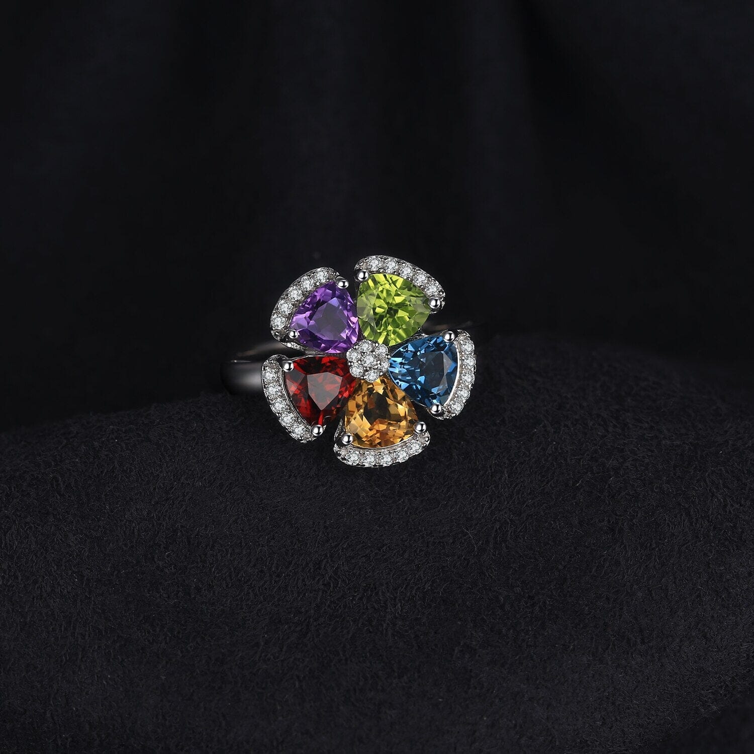 2.6ct Genuine Peridot, Blue Topaz, Amethyst, Citrine & Garnet Adjustable Cocktail 925 Sterling Silver RingRing