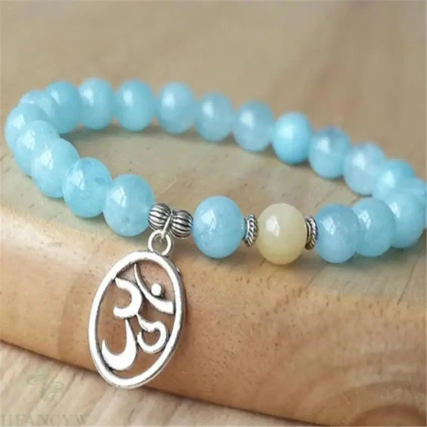 Natural Aquamarine topaz Gemstone Bracelet Reiki Energy Meditation Bead Spirituality