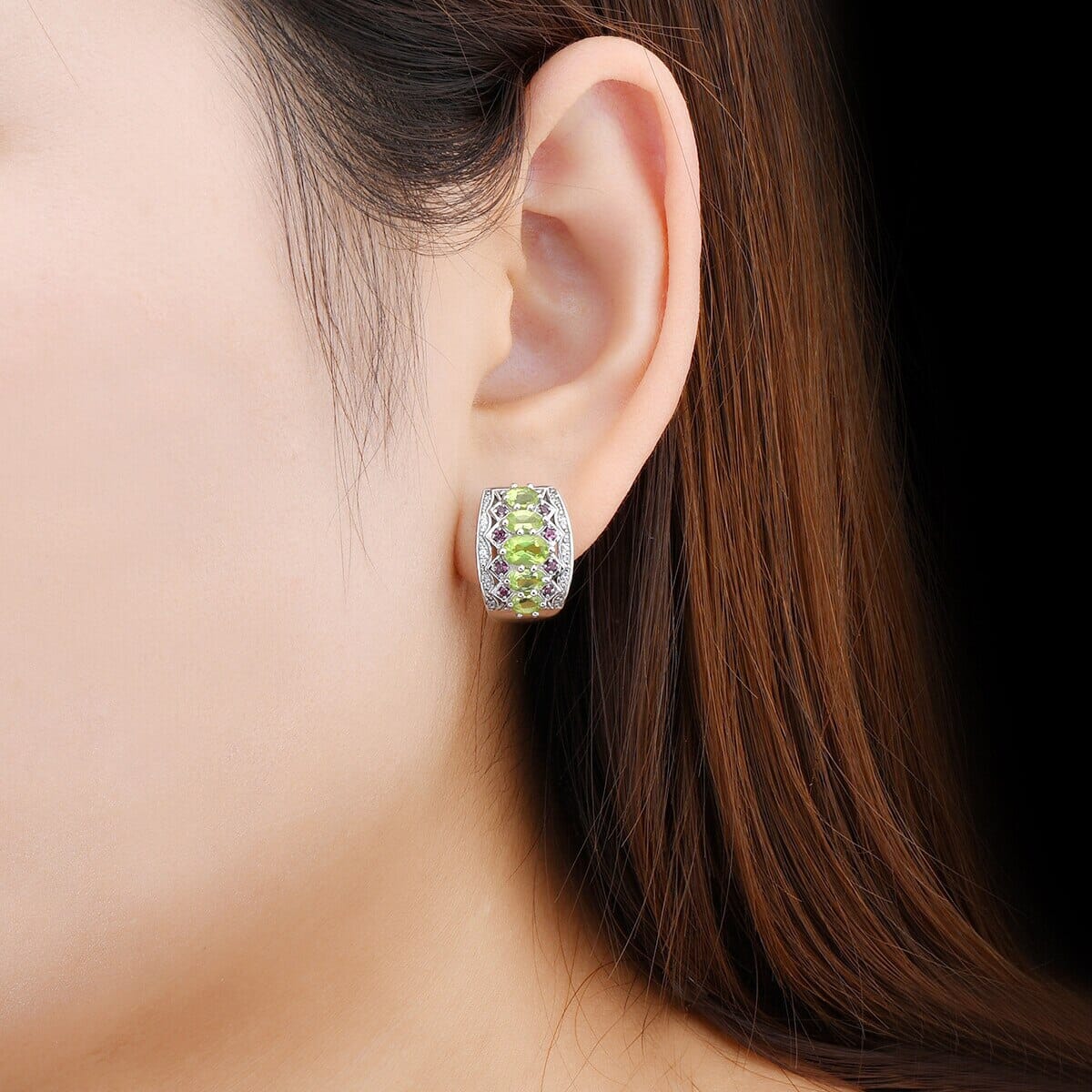 2.85 Carats Peridot 925 Sterling Silver Hoop EarringsEarrings