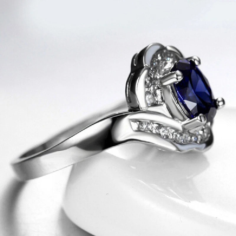 Classic 925 Silver Jewelry Ring Oval Sapphire Gemstones Finger Rings